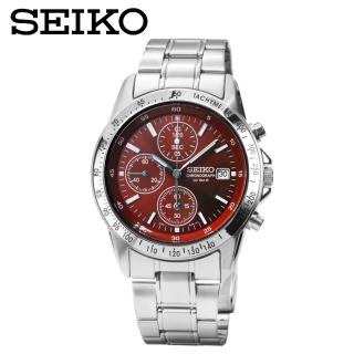 【SEIKO】三眼計時手錶-酒紅色面X銀色38mm SBTQ045
