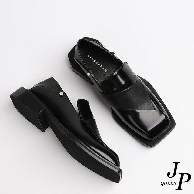 【JP Queen New York】英倫拼接方頭粗跟兩穿小皮鞋(黑色)