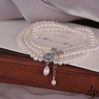 【Jpqueen】法式輕奢珍珠鎖骨鏈雙層人魚眼淚海藍項鍊(白色)