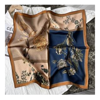 【Jun Jun】重磅蠶絲方巾 珍珠緞雙面印花絲巾 65x65cm(秋色)