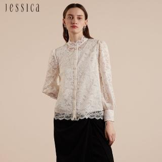 【JESSICA】甜美花卉蕾絲透膚長袖襯衫J30530