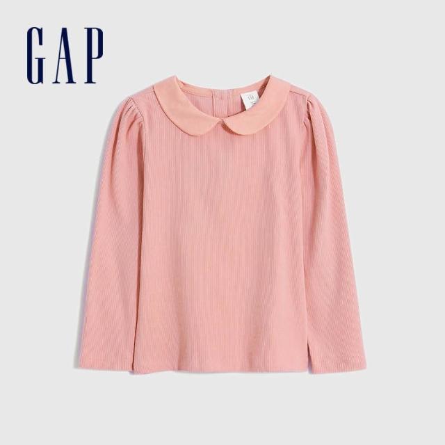 【GAP】女幼童裝 娃娃領羅紋針織長袖T恤-粉色(414350)