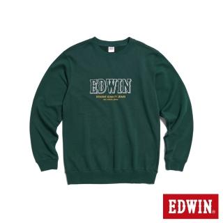 【EDWIN】男裝 LOGO框繡厚長袖T恤(墨綠色)