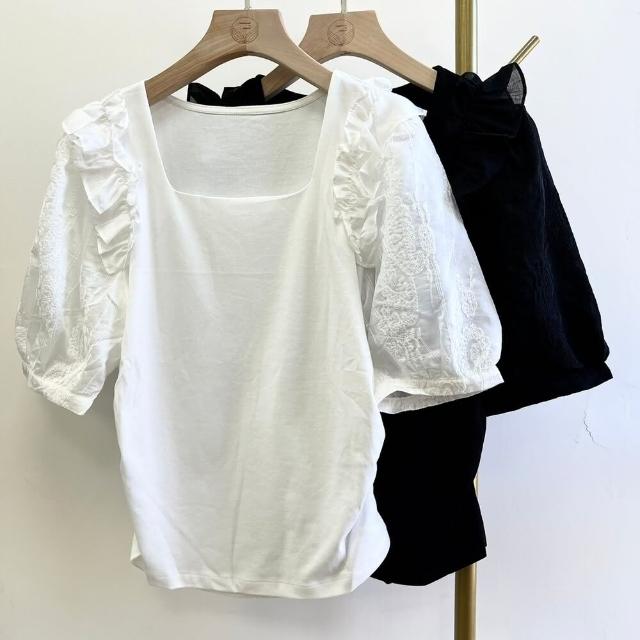 【MANI 瑪尼】韓版 修身剪裁方領造型上衣-兩色 黑色.白色(上衣)
