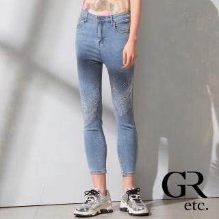 【GLORY21】品牌魅力款-etc.超彈力修身水鑽圖騰丹寧褲(藍色)