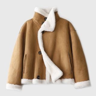 【米蘭精品】真皮羊羔毛外套保暖夾克(冬季歐美風兩面穿女外套74go13)