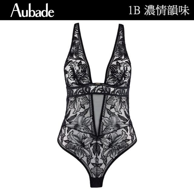 【Aubade】濃情韻味植絨花卉蕾絲連身BODY 性感內衣 法國進口 女內衣(1B-黑)