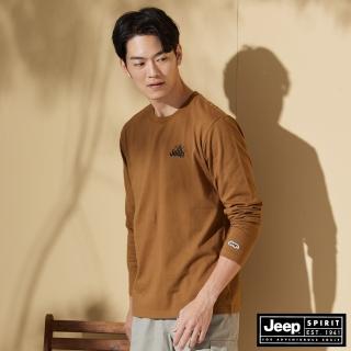【JEEP】男裝 露營圖鑑印花長袖T恤(咖啡色)