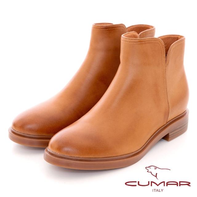 【CUMAR】柔軟擦色側邊V口短靴(棕色)