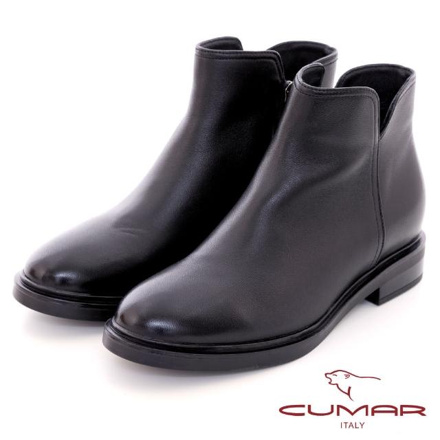 【CUMAR】柔軟擦色側邊V口短靴(黑色)
