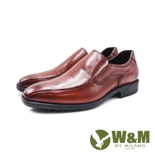 【W&M】男 雙線光澤真皮輕量型皮鞋 男鞋(刷棕)
