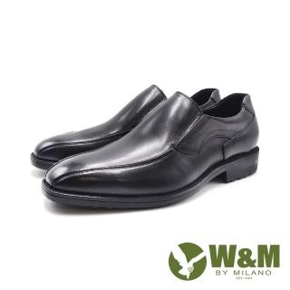【W&M】男 雙線光澤真皮輕量型皮鞋 男鞋(黑)