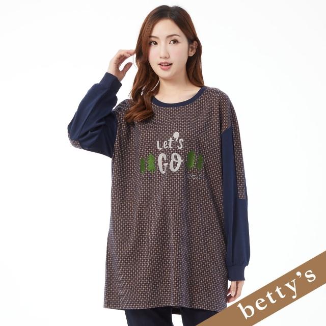 【betty’s 貝蒂思】Lets Go格紋拼接長版T-shirt(深藍色)