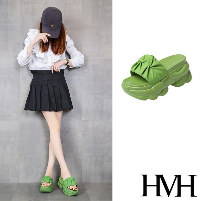 【HMH】厚底拖鞋 一片式拖鞋/氣質抓褶皺面一片式厚底拖鞋(3色任選)
