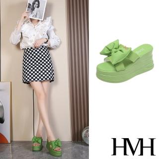 【HMH】坡跟拖鞋 厚底拖鞋 蝴蝶結拖鞋/胖胖蝴蝶結造型坡跟厚底拖鞋(綠)