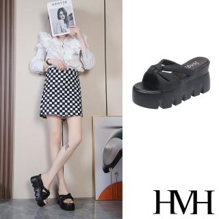 【HMH】坡跟拖鞋 厚底拖鞋 蝴蝶結拖鞋/優雅蝴蝶結造型坡跟厚底拖鞋(黑)
