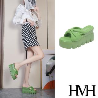 【HMH】坡跟拖鞋 厚底拖鞋 蝴蝶結拖鞋/優雅蝴蝶結造型坡跟厚底拖鞋(綠)