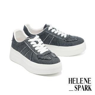 【HELENE_SPARK】率性舒適牛仔布綁帶厚底休閒鞋(黑)