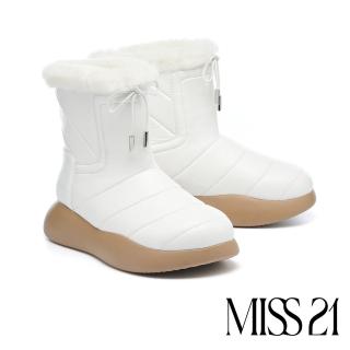 【MISS 21】太空少女毛毛澎澎羊毛大頭厚底短靴(白)