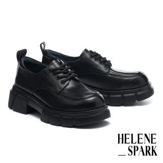 【HELENE_SPARK】復古紳士純色全真皮圓鼓綁帶厚底鞋(黑)