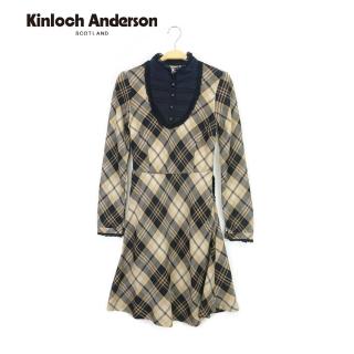 【Kinloch Anderson】經典格紋黑領長袖洋裝連身裙 金安德森女裝(KA0175705 卡其)