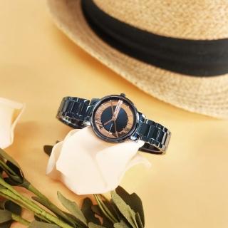 【Roven Dino 羅梵迪諾】簡約時尚 鏤空設計 藍寶石水晶玻璃 不鏽鋼手錶 鍍藍 30mm(RD6097BUL)