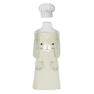 【DANICA】Jubilee廚師帽+平口雙袋兒童圍裙 小兔兔(親子圍裙 畫畫衣 烘焙圍裙)