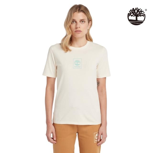 【Timberland】女款煙霧白印花LOGO短袖T恤(A69AWEC9)