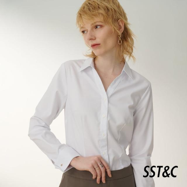 【SST&C 新品９折】白色V領金屬袖釦修身襯衫7562309001