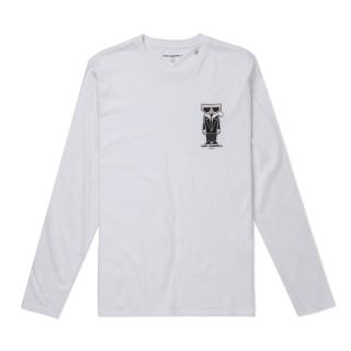 【KARL LAGERFELD 卡爾】老佛爺 經典印刷Logo素面長袖T恤 上衣-白色(平輸品/舒適經典)