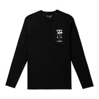 【KARL LAGERFELD 卡爾】老佛爺 經典印刷Logo素面長袖T恤 上衣-黑色(平輸品/舒適經典)