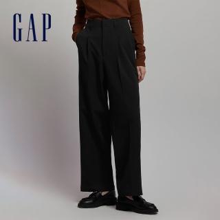 【GAP】女裝 商務高腰寬版西裝褲-黑色(773300)