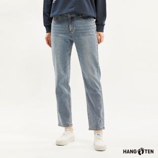 【Hang Ten】女裝-鬆緊腰頭高腰直筒牛仔長褲(藍)