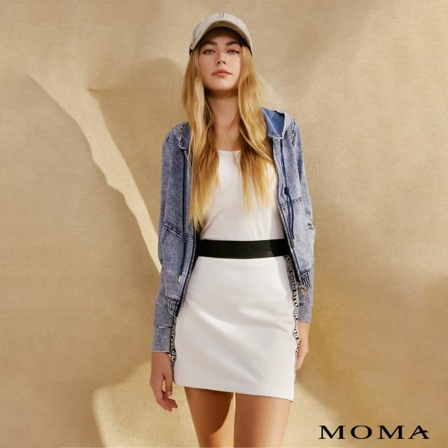 【MOMA】運動風織帶休閒短裙(白色)