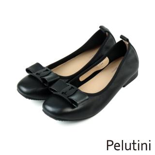 【Pelutini】寬緞帶配飾淑女低跟鞋 黑色(331020W-BL)