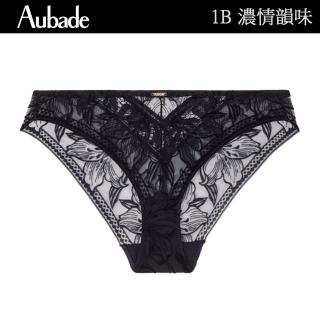 【Aubade】濃情韻味植絨花卉蕾絲三角褲 性感小褲 法國進口 女內褲(1B-黑)