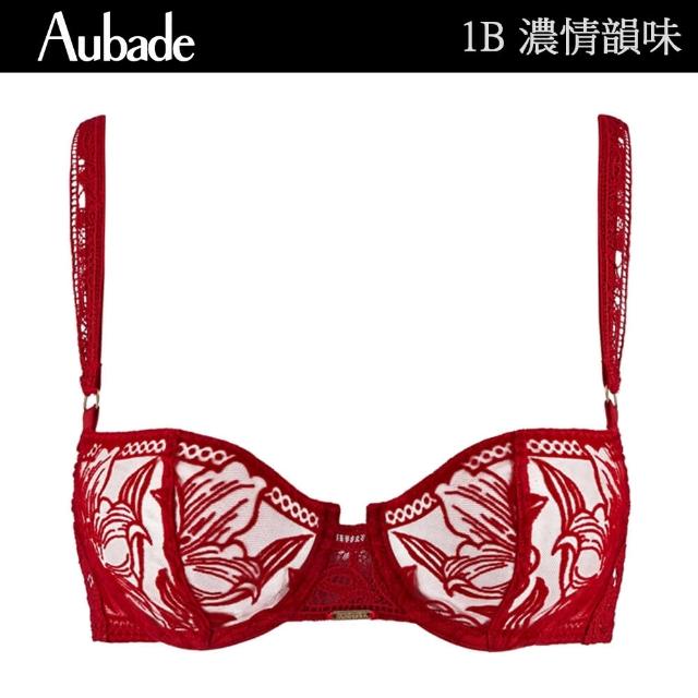【Aubade】濃情韻味植絨花卉蕾絲無襯內衣 性感內衣 法國進口 女內衣(1B-紅)
