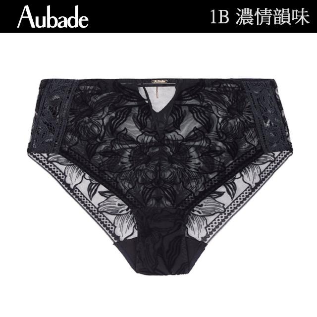 【Aubade】濃情韻味植絨花卉蕾絲高腰包褲 性感小褲 法國進口 女內褲(1B-黑)