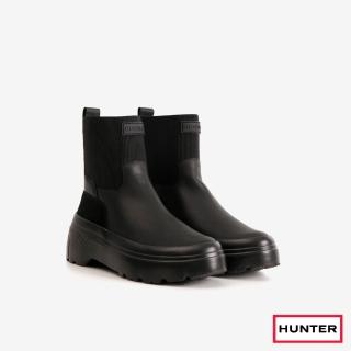 【HUNTER】女鞋-Explorer鬆緊口皮革踝靴(黑色)