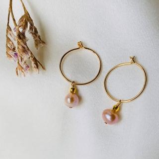 【Dinner collection】金圈單顆粉珍珠耳環