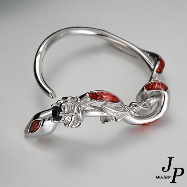 【Jpqueen】流線酒紅玫瑰滴釉彈性開口戒指(銀色)