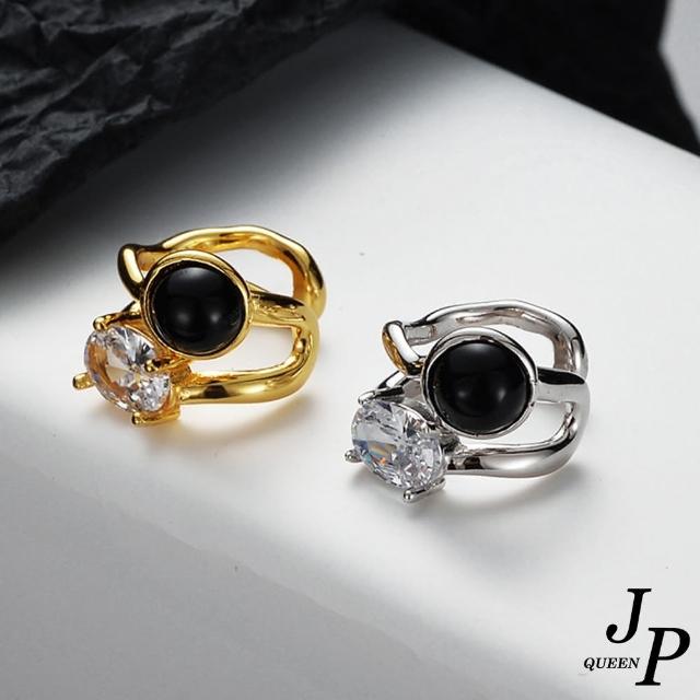 【Jpqueen】黑瑪瑙晶鑽雙層鏤空耳夾款耳環(2色可選)