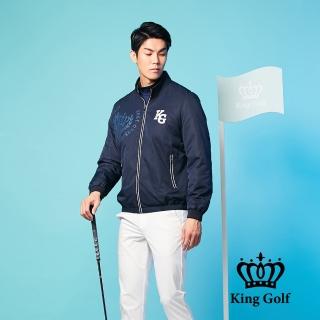 【KING GOLF】男款鋪棉厚款立領拉鍊高爾夫球夾克外套(深藍)