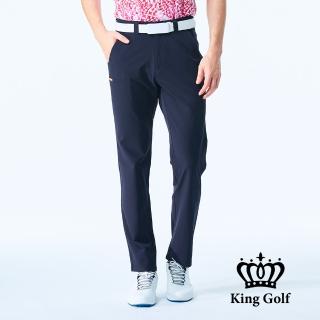 【KING GOLF】門市新品-男款剪接拉鍊口袋彈性休閒素面高爾夫球長褲(深藍)