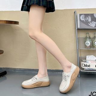 【JC Collection】柔軟舒適皮質兩種穿法便捷增高厚底板鞋休閒鞋(米色)