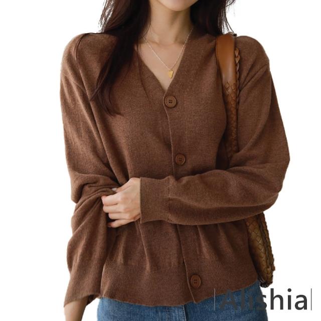 【Alishia】時尚休閒保暖V領外搭針織衫 S-XL(現+預  棕 / 黑 / 綠)