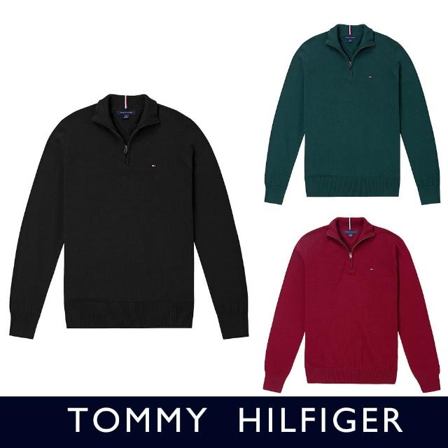 【Tommy Hilfiger】TOMMY 經典刺繡Logo立領半開襟針織棉質毛衣 上衣-多色組合(平輸品)