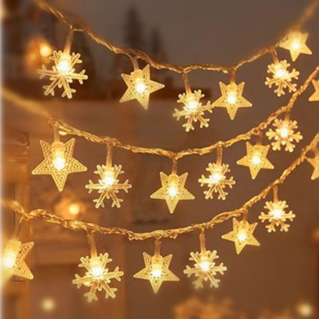 【北熊天空】雪花+星星燈串 10米 佈置燈串 聖誕裝飾燈飾(聖誕燈 氣氛燈 串燈 聖誕節 聖誕佈置)