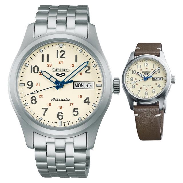 【SEIKO 精工】5 Sports 製錶110週年復古運動機械錶-米色x銀/39.4mm(SRPK41K1/4R36-15L0S)
