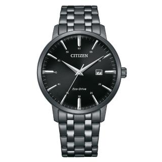 【CITIZEN 星辰】GENTS系列 極簡黑色系 光動能腕錶 不鏽鋼錶帶(BM7465-84E)